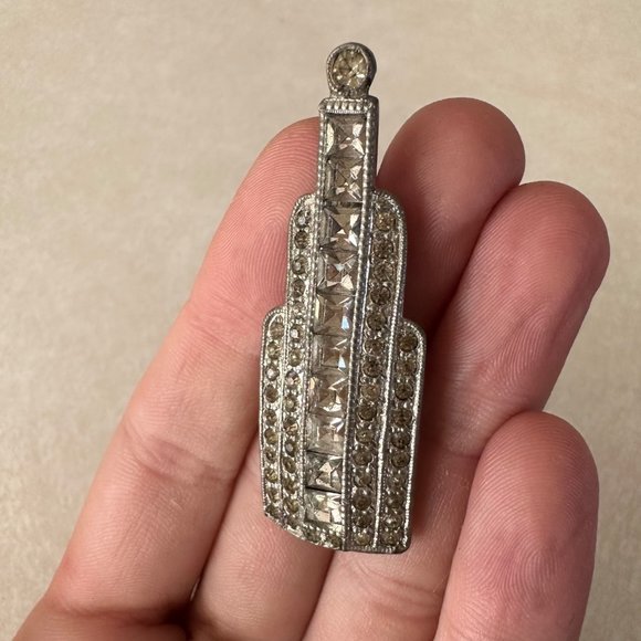 Antique Art Deco silver glass paste rhinestones dress scarf clip pin brooch - Picture 3 of 7